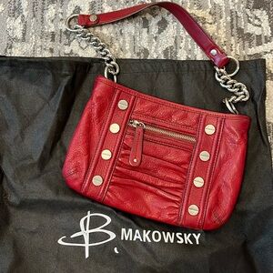B Makowsky Red Leather chain strap shoulder Bag